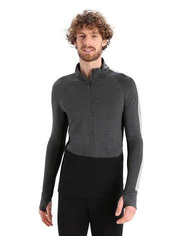 Men's Icebreaker 260 ZoneKnit™ Merino Long Sleeve Half Zip Base Layers Jet Heather / Black | CA 1622YXFU